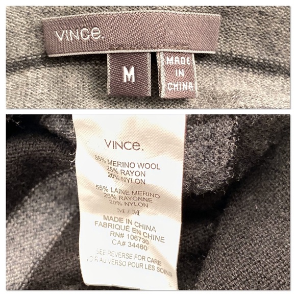 Vince black gray striped Merino wool rayon blend boatneck lightweight sweater - Picture 5 of 10